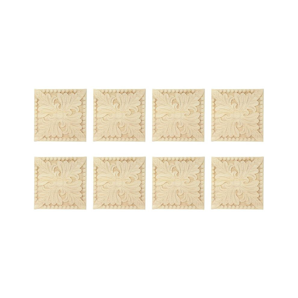 Semoic 8X Natural Wood Appliques Square Flower Carving Decals Decorative Wooden Mouldings 10X10cm