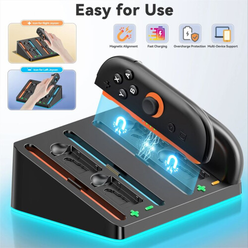 Charging Dock for  2 with 9 Light Modes Charger Station with 4 Game Slots Without Four Handles 2