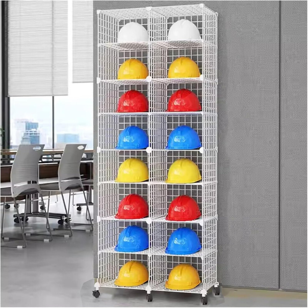 16Grid Hard Hat Storage Rack With Wheels, Heavyduty Steel Helmet Display Shelf For Construction 9771547433200