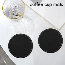 18x Leather Drink Coasters Round Cup Mat Pad for Home and Kitchen Use Black