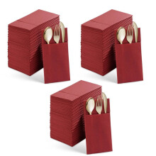 150PCS Disposable Dinner Napkins with Built-in Flatware Pocket,Prefolded Cloth Like Paper Napkins for Wedding Party Red