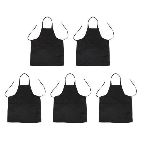 5X Unisex 2 Pocket Black Kitchen Apron Bib, One Size in Medium