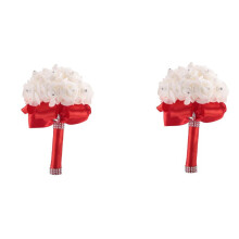 2X Bella Bouquet da Sposa Damigella D'Onore del Fiore Matrimonio Bouquet di Fiori Artificiali Rosa Bouquet da Sposa Bianco Bouquet-Red & White Ribbon