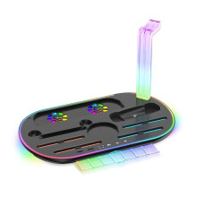 JYS Base de carga para 2 con iluminación RGB, almacenamiento y disipación de calor multifunción, color negro