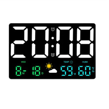 Mute LED Wall Clock with Large Screen Temperature and Humidity Display Weather Clock Multifunctional Digital Alarm