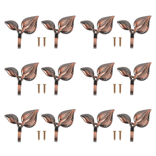 12 x Iron Leaf Shaped Curtain Tie Backs Holders Wall Hooks Home Decor, Red Bronze