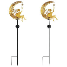 2X Solar Garden Lamp Statues Outdoor Decor, Fairy Moon Figurine Light Stake, Housewarming Ornament for Patio, Lawn, Yard