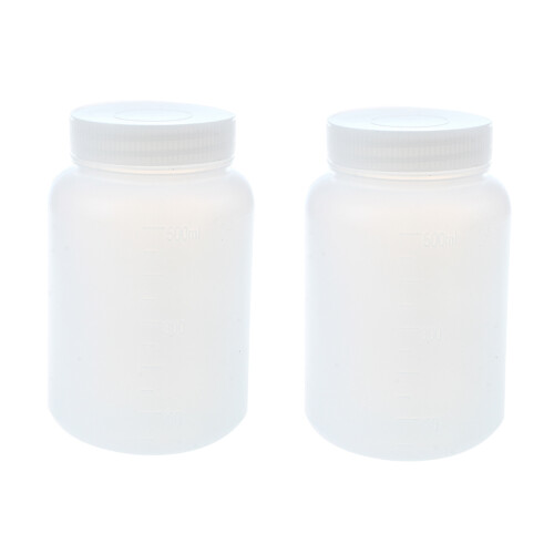 2X Laboratory Chemical Storage Case White Plastic Widemouth Bottle 500ML 1