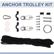 Kayak Canoe Anchor Trolley Kit with Pulley Ring Pad Eye Hook - Durable Aluminum