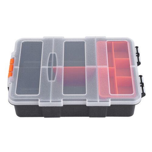 Heavy Duty 2-Layer Plastic Storage Box 22x15.6x6cm Black Orange