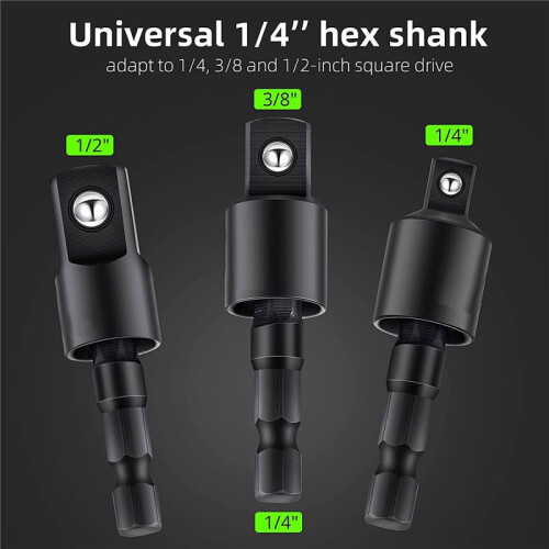Right Angle Drill Adaptor,4-In-1 Impact Drill Bit Extension,360 Rotatable 1/4 3/8 1/2In Impact Grade Socket Adapter Set 2