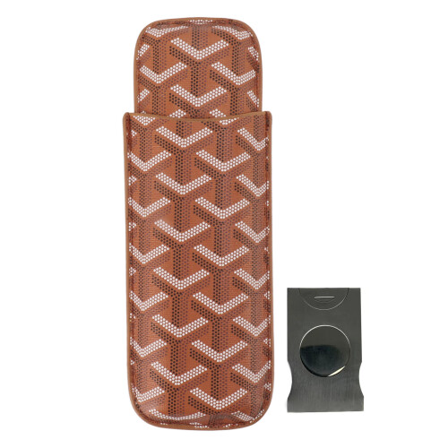 Enges gesticktes Leder-Zigarrenkästchen mit 2Fach Slots, tragbar, leicht braun 2