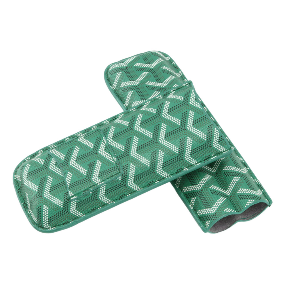 Green Portable Leather Cigar Case 2 Holder With Cutter 6.5X18cm