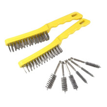 Draadkrabborstel 8 Set, Roestvrij Staal 11 Inch met Handvat Ontkalken Lasstof Buigen Handgereedschap, Teelborstel