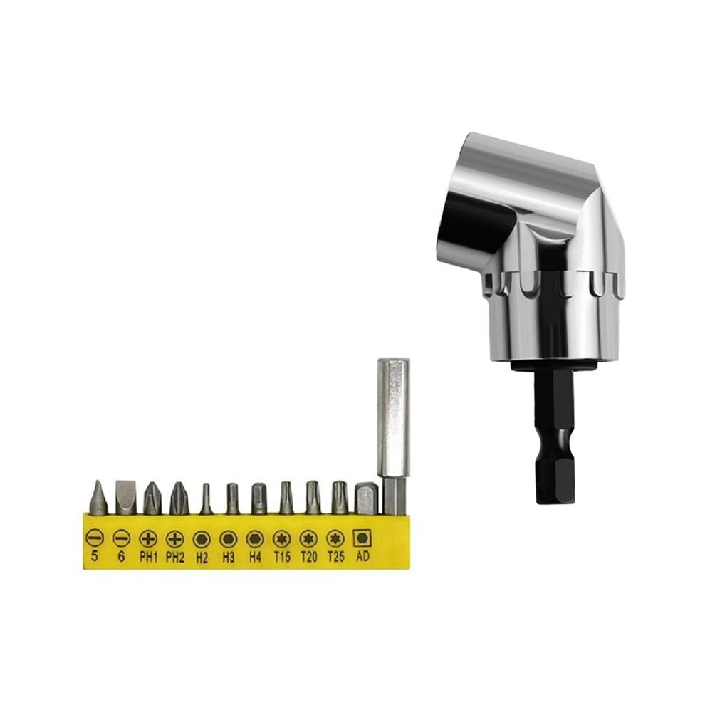 105 Degree Right Angle Drill Adapter And 12Pcs Bend Screwdriver Bit 1/4In Hex Shank Driver Angle Drill Attachment Short 4762295560336