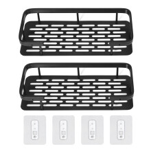 Shower Caddy Double Layer Rectangle Shape Space Saving Aluminum Punching Free Installation Bathroom Supplies for Home