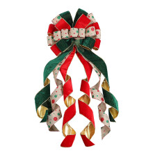 Elegante fiocco per puntale dell'albero di Natale in iuta e poliestere, decorazione festiva natalizia, fiocchi riutilizzabili con bordo rinforzato