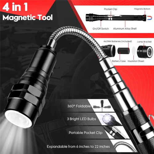 Telescoping Magnetic Pickup Tool Set, Extendable InspectionMirror LED Lighted for Checking Observing Vehicle Small