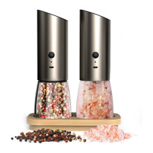 Elektrisk Salt- och Pepparkvarnsats med Bambubas, Justerbar Grovhet - Automatiska Salt- och Pepparskakare