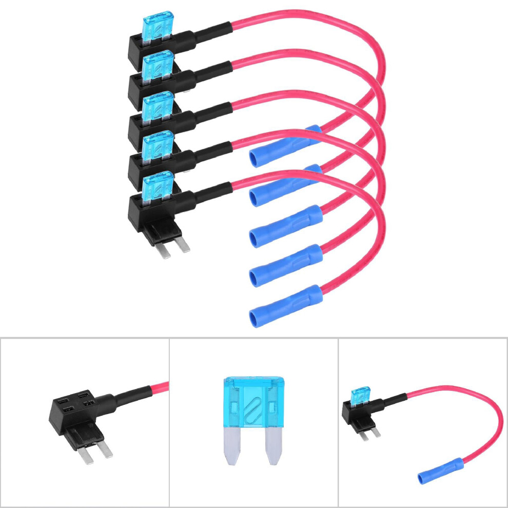 5Pcs Car Fuse Tap Adapter With 15A Mini Blade Fuses - Durable And Compact 9381389250349