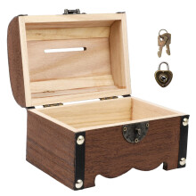 Box Treasure Chest Money Safe for Cash Saving for Adults Wooden Trunk with Lock