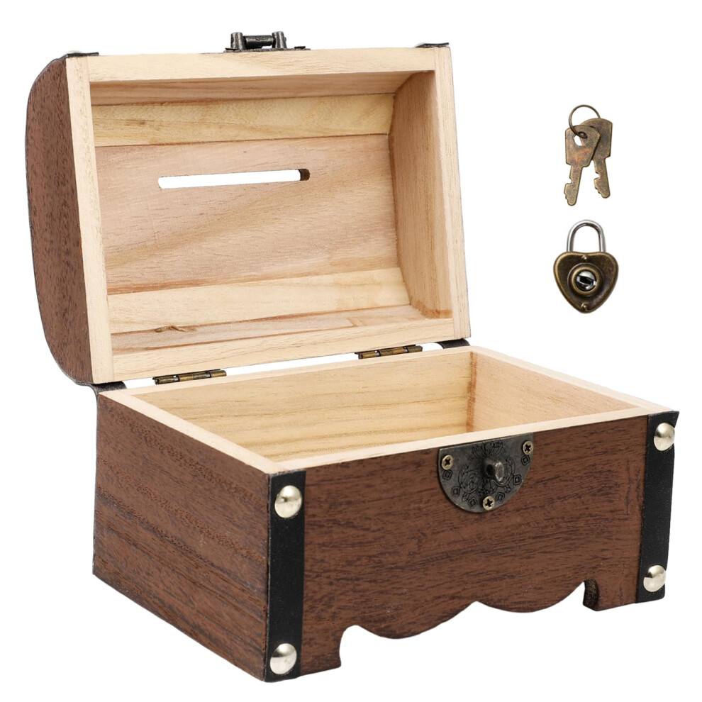 Box Treasure Chest Money Safe For Cash Saving For Adults Wooden Trunk With Lock 9771547401445