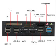 Multi-Function USB 3.0 Hub eSATA SATA Card Reader Front Panel 5.25inch Black