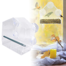 Klarsichtiges Acryl-Futterhaus für Vögel mit 4 Saugnäpfen, robust und leicht zu reinigen