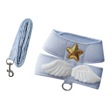 Hellblaues verstellbares Katzenhalsband mit Leine 1,5 m Engel-Flügel XX-Large