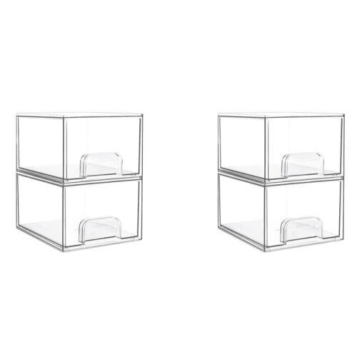 4PCS Clear Stackable Storage Drawers,Bathroom Makeup Organizer,Storage Bins for Home Organization and Storage