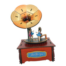 DIY Wooden Phonograph Music Box Kit, 3D Puzzle with Mechanical Parts for Adults and Home Decor