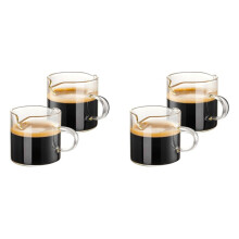 Espresso Cups Set of 4, 4 OZ Double Spouts Cups, Espresso Shot Glasses, Milk Cup with Handle, Clear Glass, Espresso
