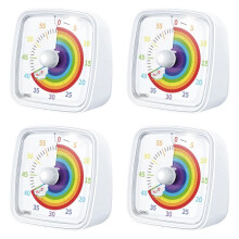 4X 60 Minuten Visuele Timer met Nachtlampje, Countdown-Timer, Pomodoro-Timer met Regenboogpatroon voor Kinderen en Volwassenen, Wit