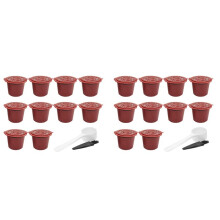 20 Pcs Reusable Refillable Coffee Capsule Filters for with Spoon Brush Kitchen Accessories Coffee Filter Red