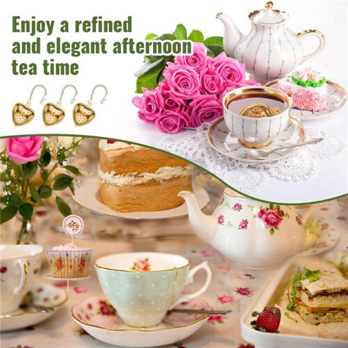 60 Pcs Tea Strainer Stainless Steel Tea Interval Diffuser Heart Shape Mesh Tea Filters with Extended Chain Hook 2