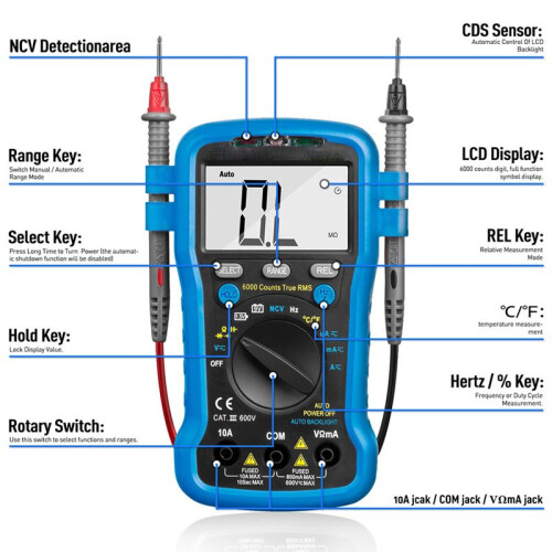 -39C Digital Multimeter- 6000 Counts TRMS Auto Ranging Voltmeter for AC/ Voltage,Ohm,Capacitance and Temperature 2