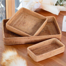 4X Hand-Woven Storage Basket Rattan Storage Tray Wicker Baskets Bread Fruit Food Breakfast Display Box Home Decoration-C