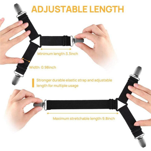 8X Grip Nonslip Bed Sheet Strap,Adjustable Elastic Fasteners with Iron Clips,Bedsheet Holder for Fitted Sheets 2
