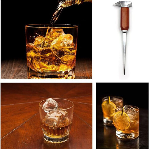 2X Eispickel Edelstahl, Eispickel zum Eisbrechen, Eispickel mit Holzgriff, Eispickel für Küche, Bar, Barkeeper 1