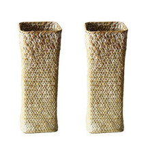 2X Rattan Flower Vase Bamboo Baskets Decoration Vases Flower Fruit Basket Flower Vase Tall Vases for Home Decor White