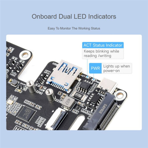 PCIe to USB 3.2 Gen1 and M.2 HAT for Raspberry Pi 5, Supports NVMe Protocol Solid State Drive, Expands 4-Ch USB 3.2 Port
