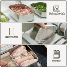 6X RéCipients en Acier Inoxydable pour le Stockage des Aliments, BoîTe à Bento pour le Stockage des Aliments, Couvercle en Silicone Anti-Fuite,