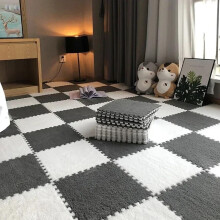 16PCS Plush Interlocking Foam Floor Mats 30x30cm Grey White Soft Square Tiles for Home Decor