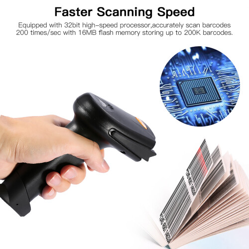 Wireless Bluetooth 4.0 & USB 3.0 Handheld Barcode Scanner, 750mAh, Black