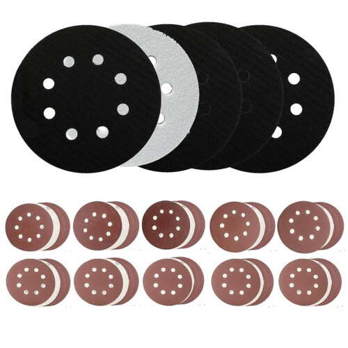 5 Peças Almofadas de Lixa de Espuma de 5 Polegadas e 8 Furos para Lixadeira Orbital Almofada com Encosto de Gancho e Laço com Discos de Lixa de 40