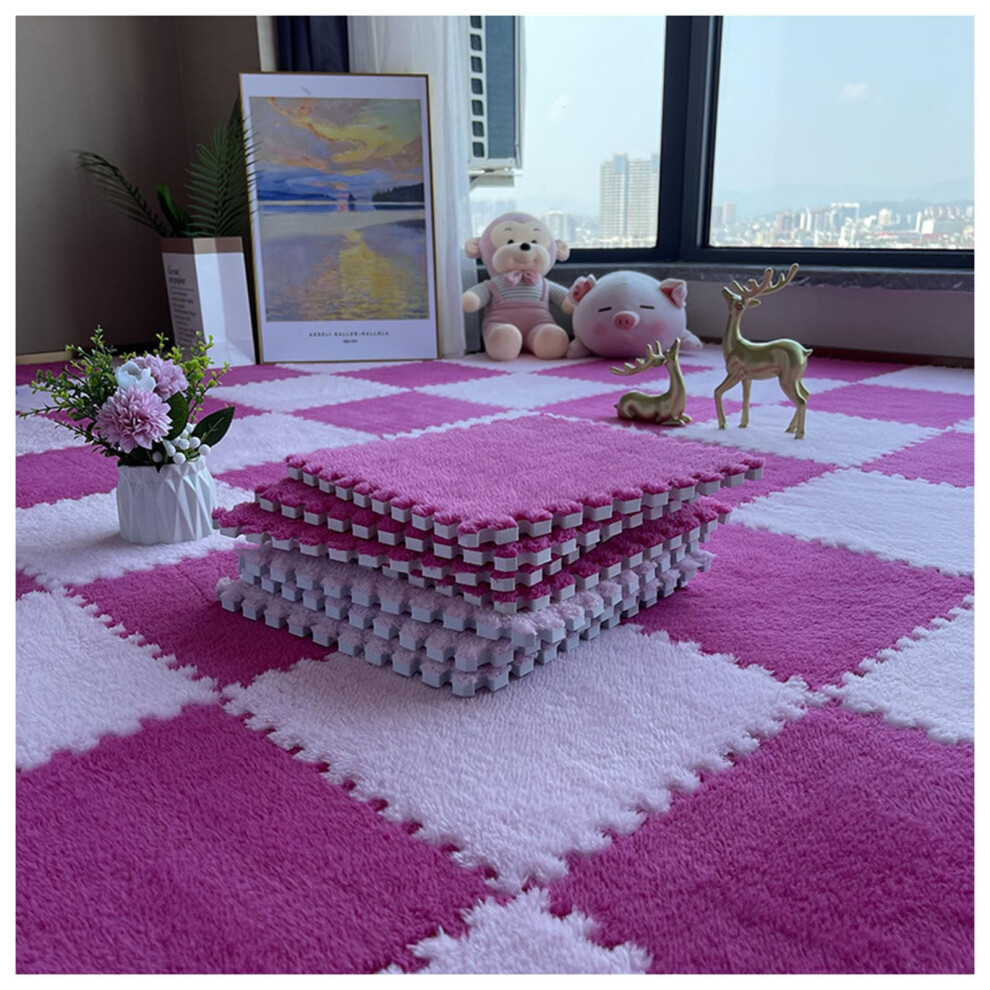 Foam Floor Mats 10Pcs 12X12in Soft Plush Interlocking Puzzle Tiles For Kids Room Rose And Red/Pink