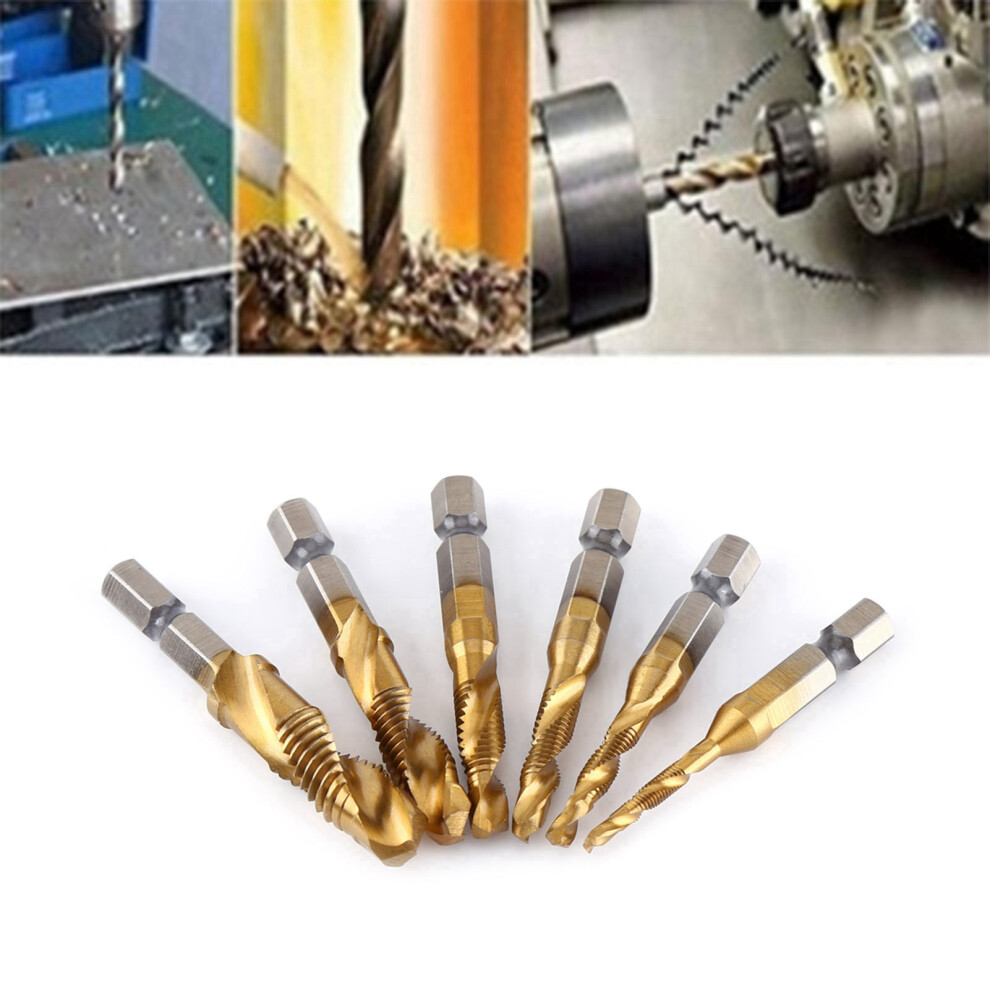 6Pcs Metric Hss Titanium-Coated Drill & Tap Bits M3-M10 1/4" Hex Shank 2026 8441389261347