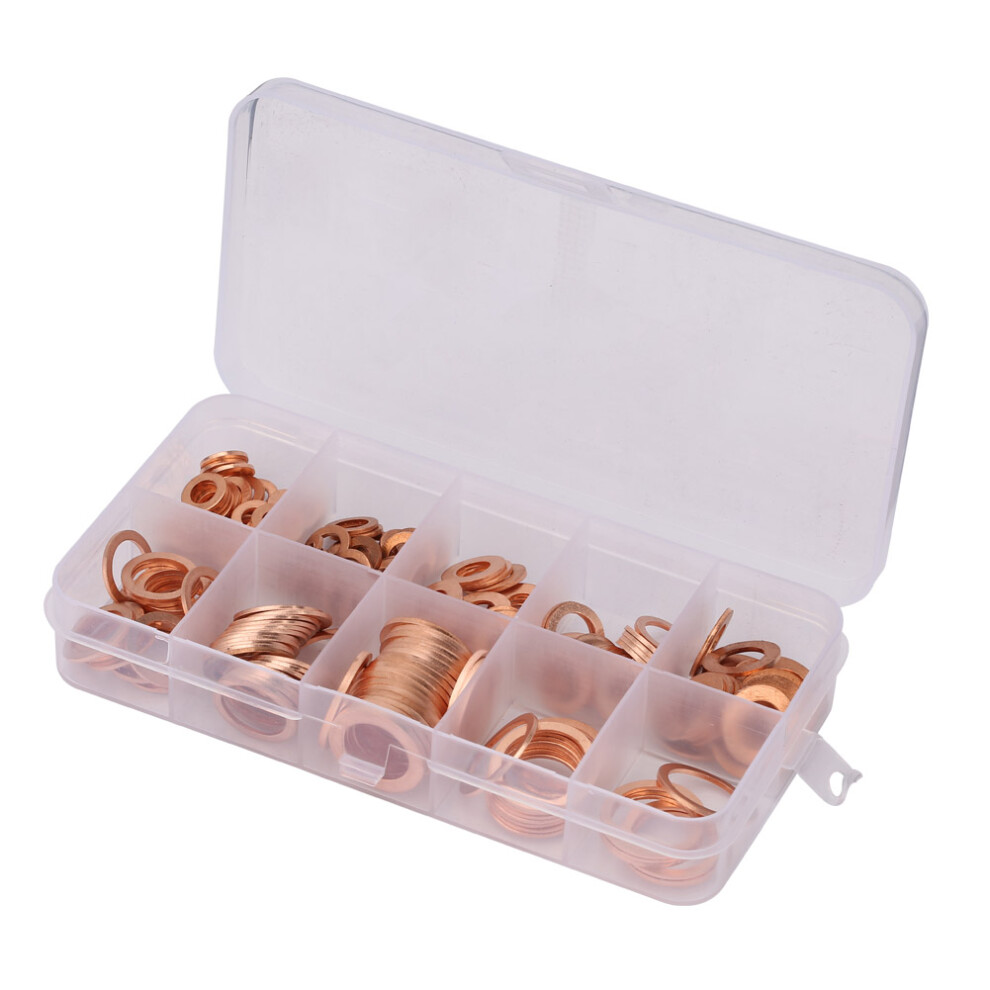 200Pcs Copper Flat Washers M5-M14 Assorted Set Durable Copper Hardware Box 8751392979437