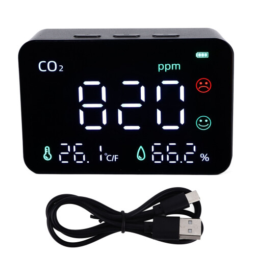 CO2Meter Portable Digital Screen Wall Mounted5V500mA Hollow Sensor USB Charging Black Temperature Humidity Analyzer
