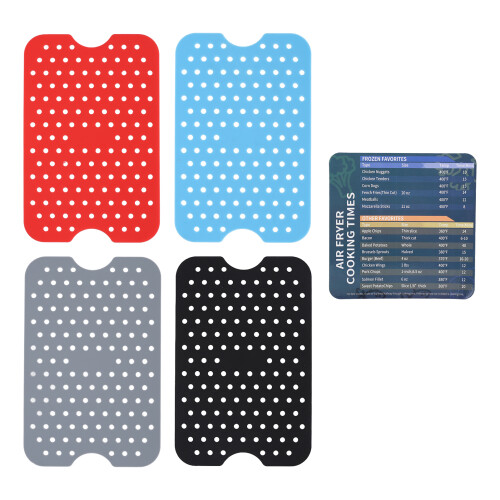 4-Pack Reusable Silicone Fryer Liners with Cooking Guide